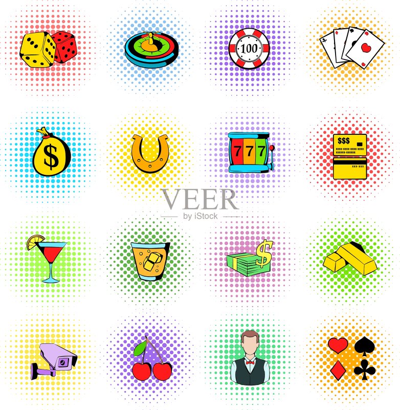 赌博图标集漫画风格图标素材