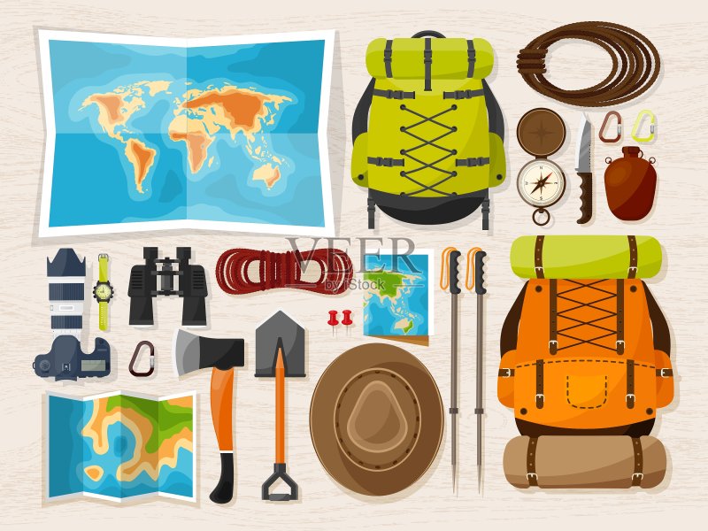 旅游和旅游平面风格的世界地球地图图标素材