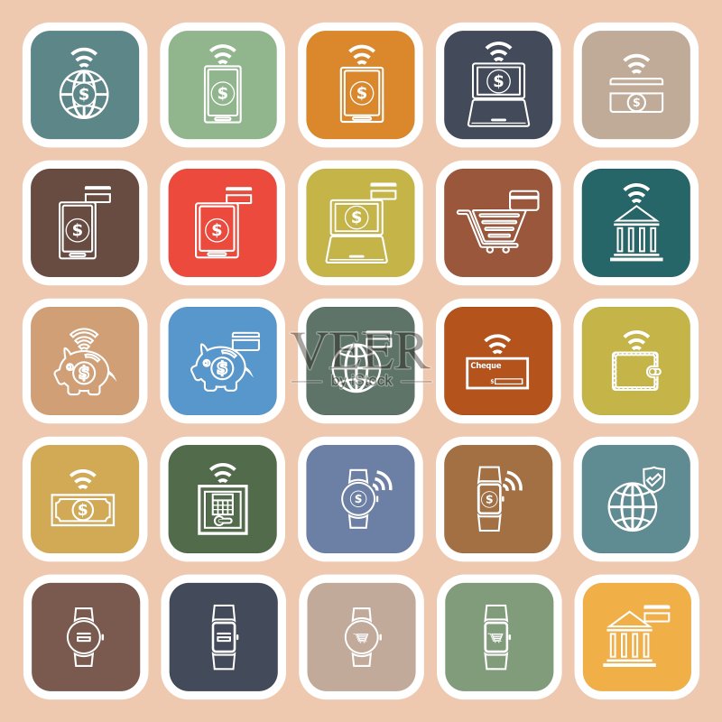 橙色背景上的金融科技扁平线性图标图标素材