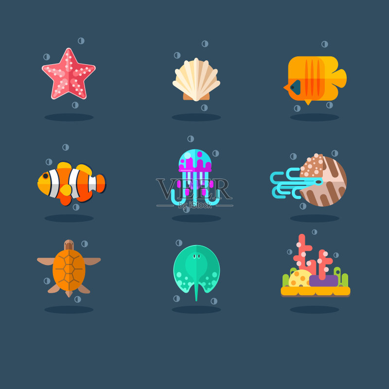 海洋生物扁平风插画图标素材