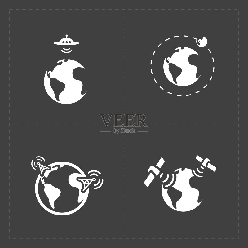 深色背景上的地球图标集图标素材