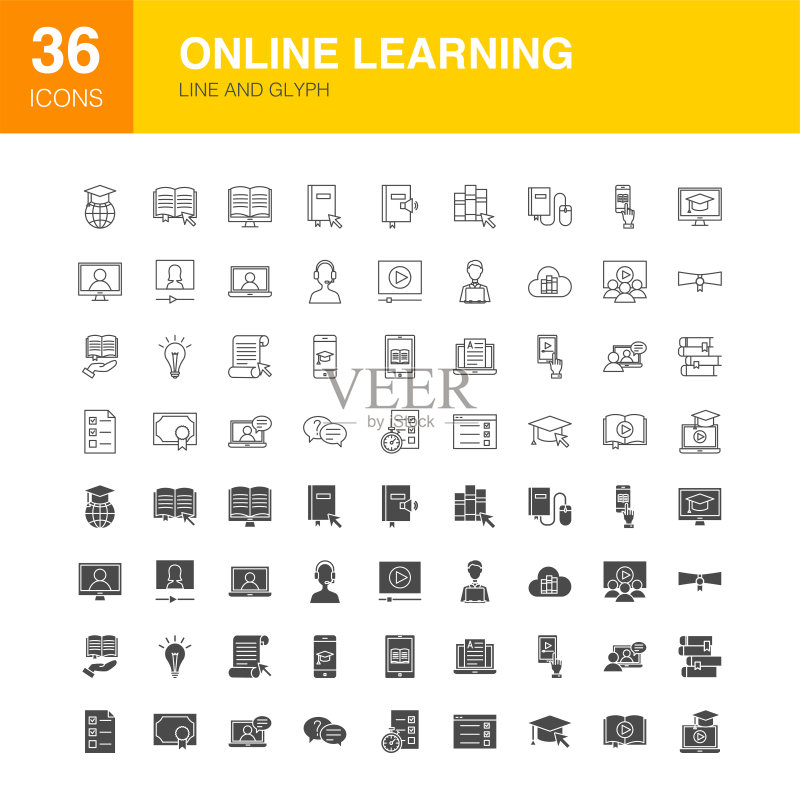 在线学习线性Web字形图标图标素材