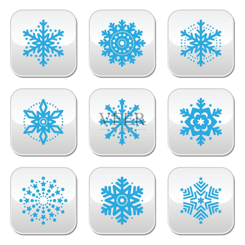 冬季蓝色雪花按钮套装图标素材