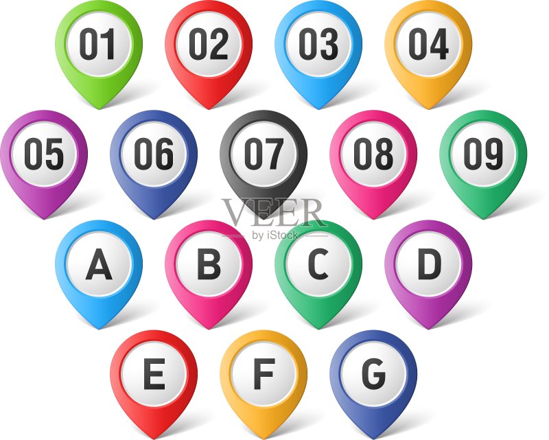 带有数字和字母的地图指针图标素材