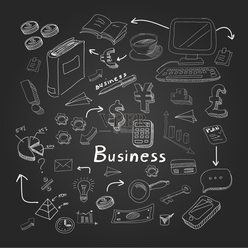 黑板上的涂鸦商务图合集图标素材