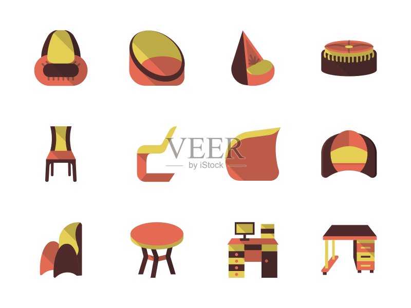 时尚家具扁平风格图标集图标素材