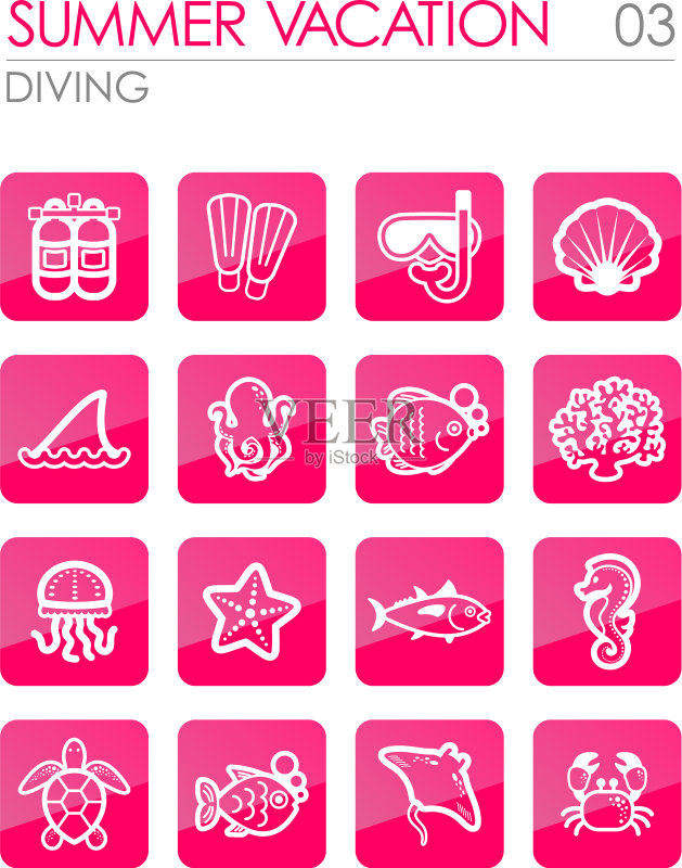 潜水图标夏季假期套装图标素材