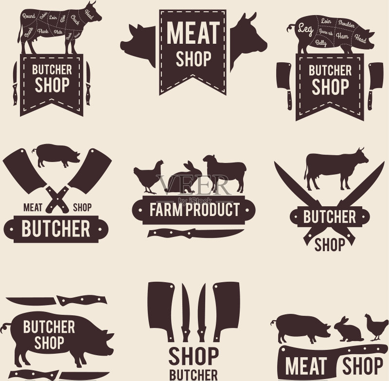 肉店单色标签设计图标素材