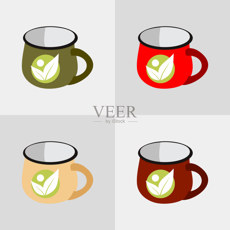 有机标签茶杯套装图标素材