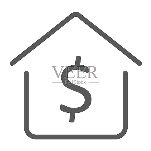 美元房屋线条图标房地产和家居图标素材