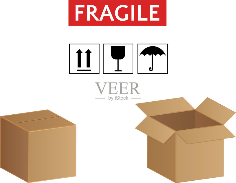 纸板箱套装图标 易碎品图标素材