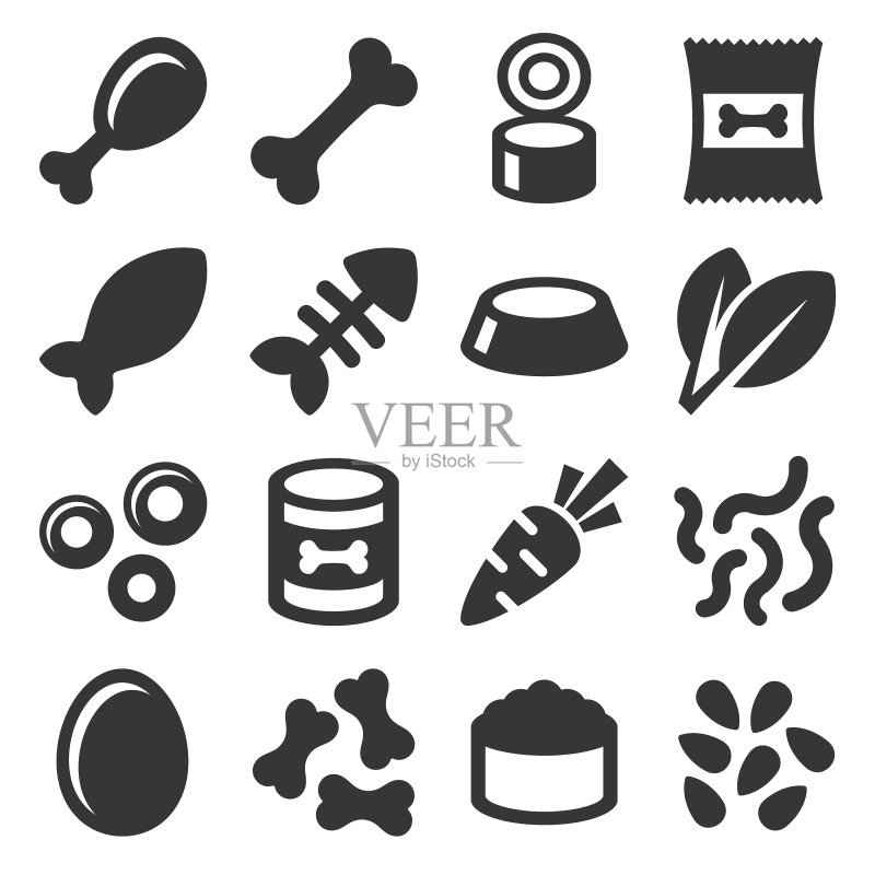 白色背景上的宠物食品图标集图标素材