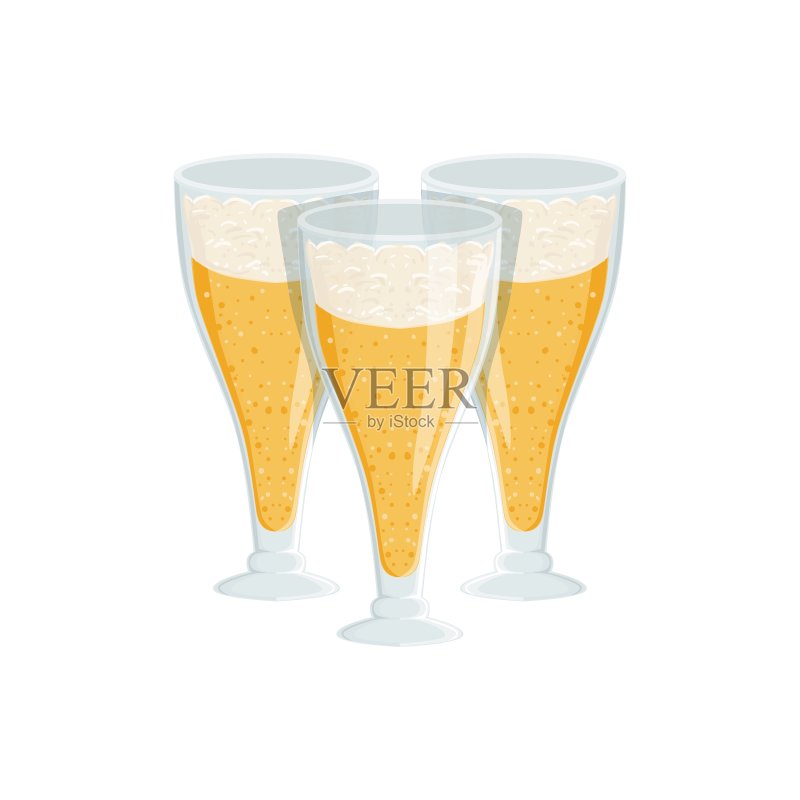 三杯泡沫拉格啤酒图标素材
