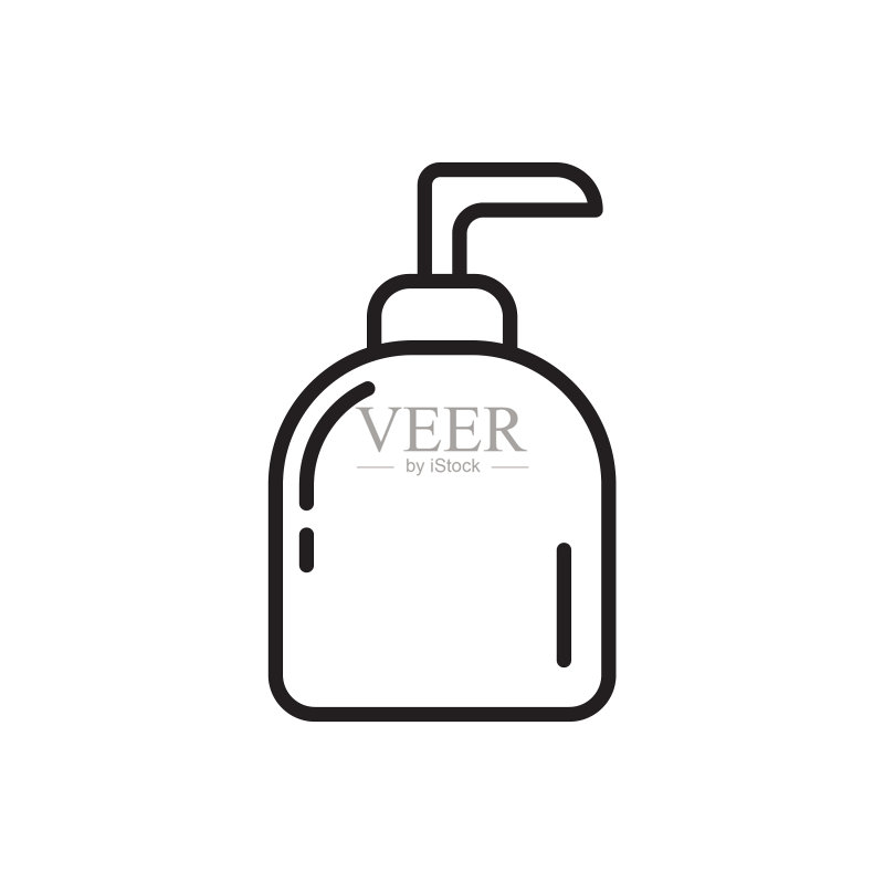 带分配器的瓶装液体肥皂细线条图标图标素材