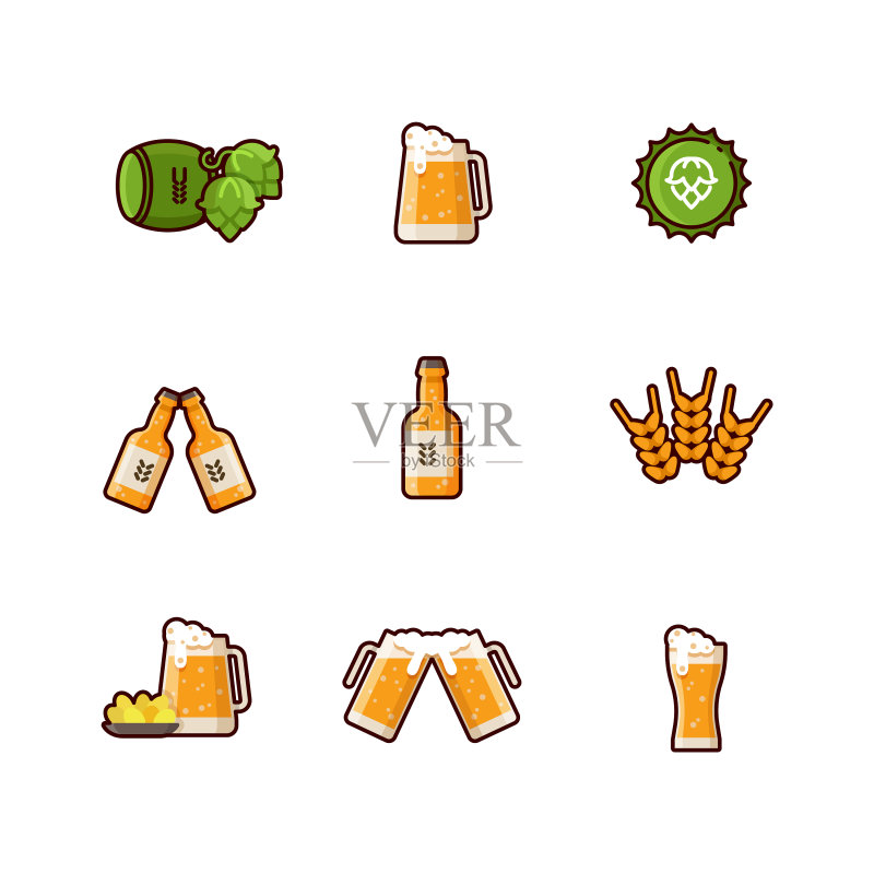 白色背景上的啤酒线条图标图标素材