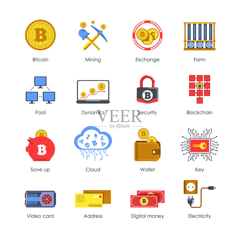 连接到加密货币的数字图标图标素材