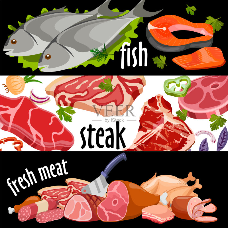 新鲜肉类banner合集图标素材