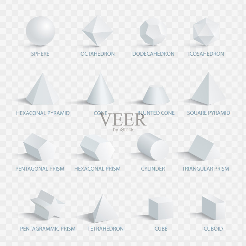 标注名称的几何3D形状图标素材