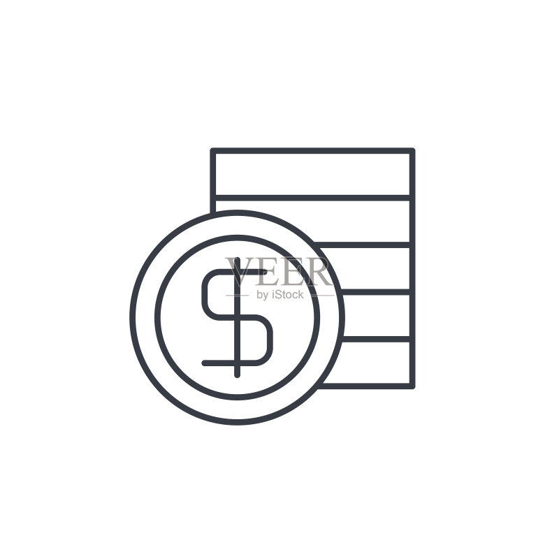 银行金融美元硬币细线图标图标素材