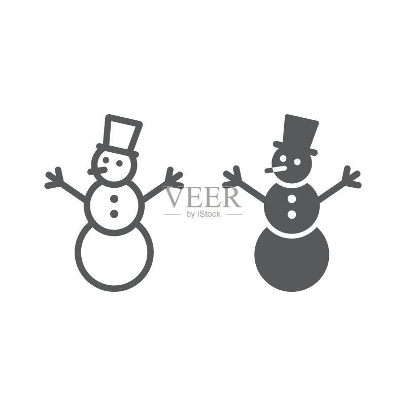 圣诞冬季雪人线形和图示图标图标素材