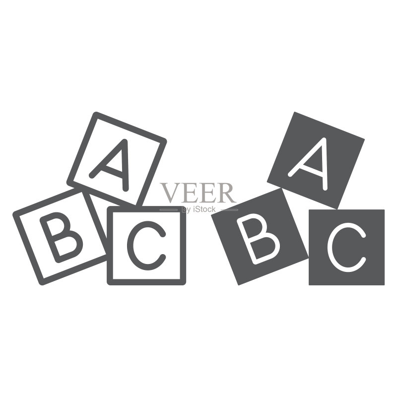 字母立方体线条和符号图标ABC和玩具图标素材