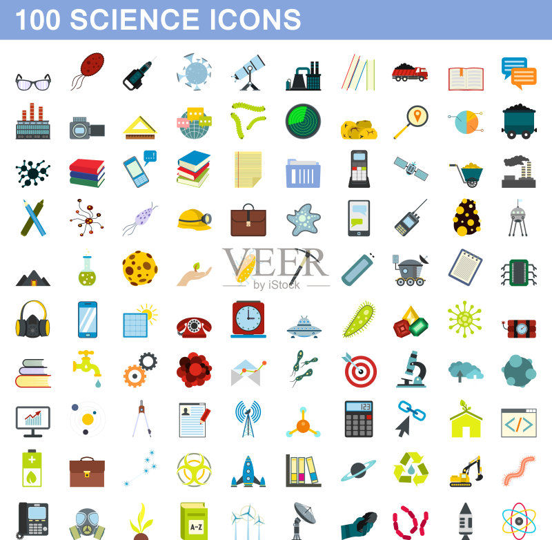 100个科学图标扁平风格图标素材