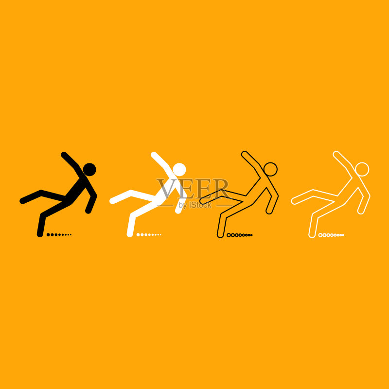 男人滑倒的黑白图标图标素材
