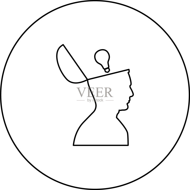 张开的头脑中带有灯泡想法的男人黑色图标图标素材