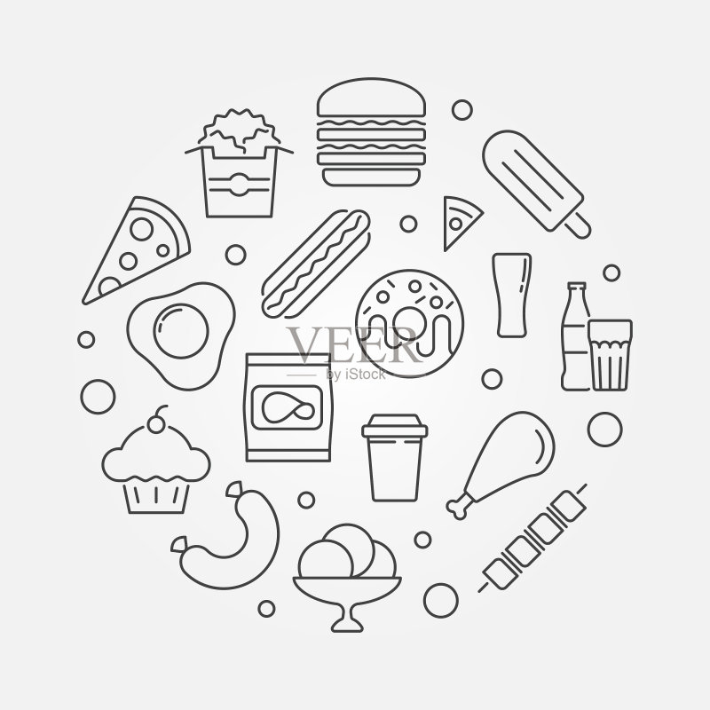 垃圾食品圆形轮廓图标素材