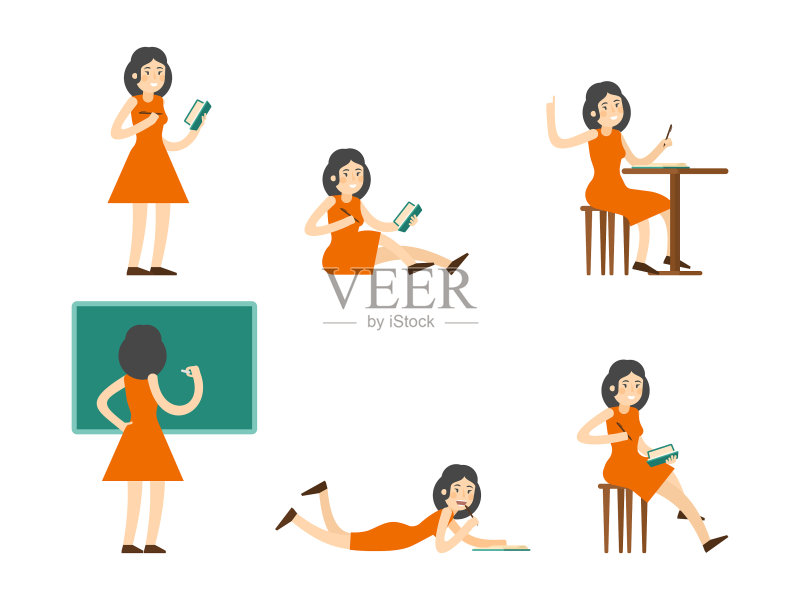 扁平风格学习女性套装图标素材