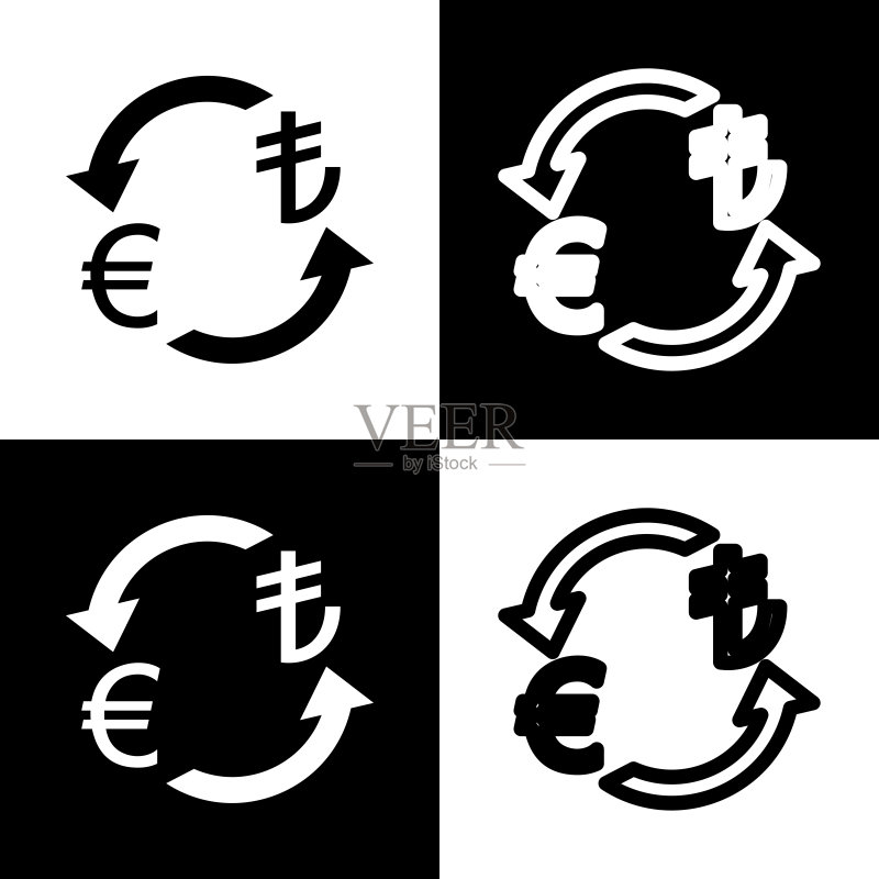 欧元和土耳其里拉货币兑换标志图标素材