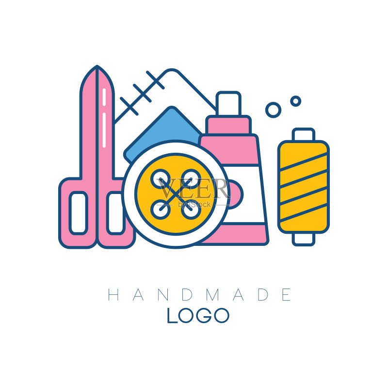 带有大型缝纫配件的原创Logo图标素材