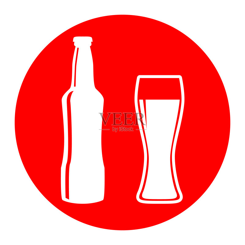 红色圆圈中的白色啤酒瓶标志图标素材