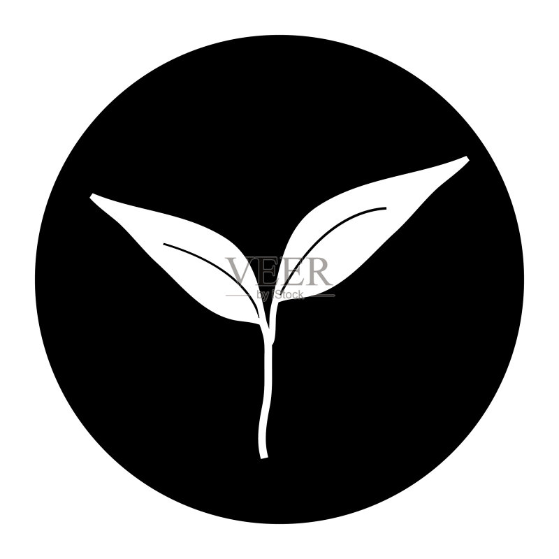 带有白色嫩芽图标的按钮图标素材