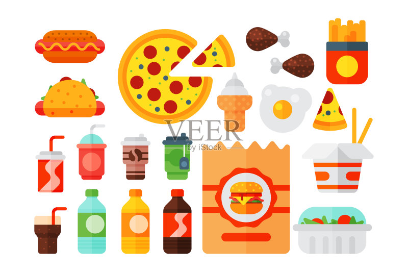 彩色卡通快餐食品图标合集图标素材