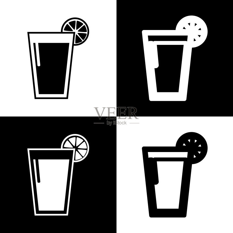 一杯果汁图标黑白相间图标素材