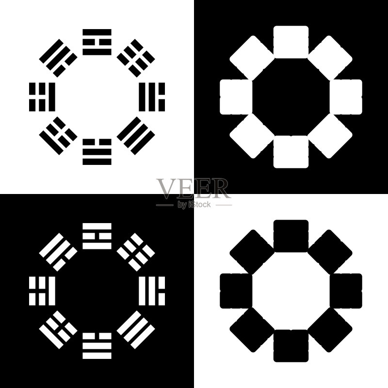 黑白八卦符号图标和线条图标素材