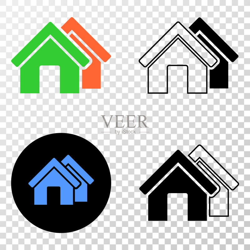 带有轮廓版本的房屋EPS图标图标素材