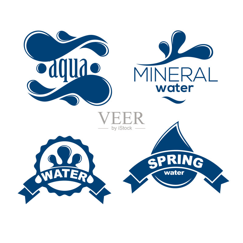 矿泉水蓝色Logo标签套装图标素材