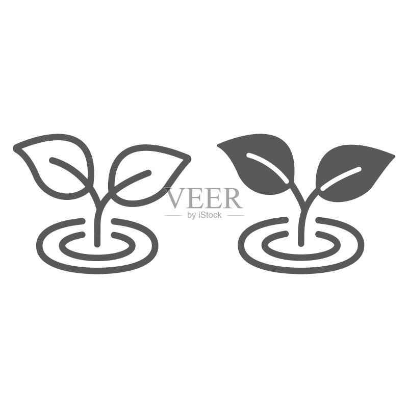 树叶线条和符号图标:生态与植物图标素材