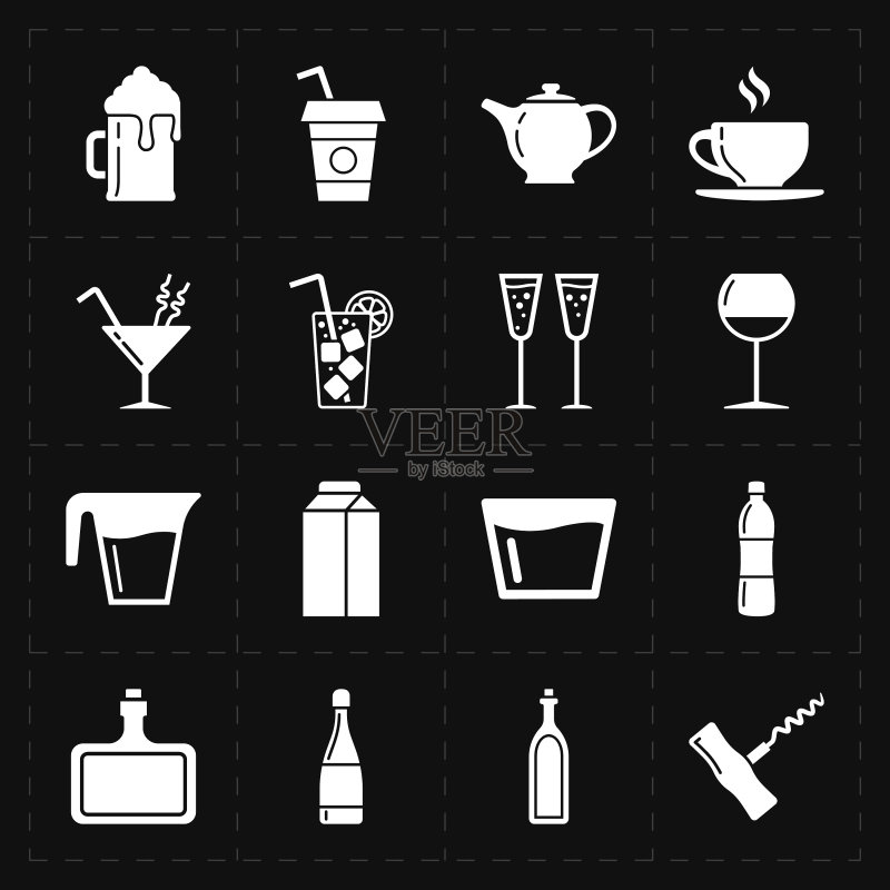 十六个现代扁平酒吧图标图标素材