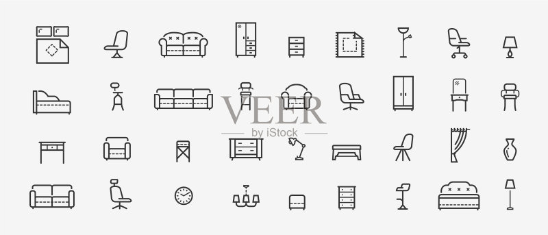 黑色家具线条图标合集图标素材