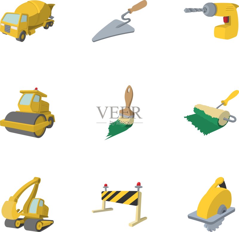 道路建设工具图标卡通风格图标素材
