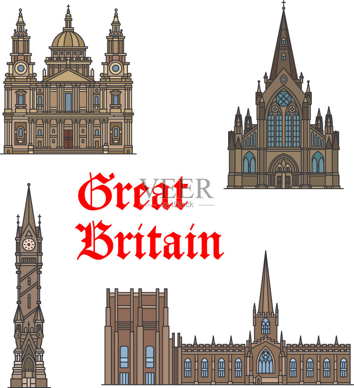 英国旅游地标建筑图标集图标素材