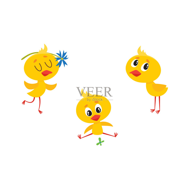 卡通可爱的小鸡角色套装图标素材