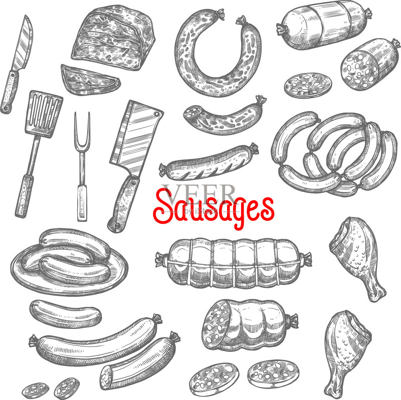 肉类香肠产品图标素描图标素材
