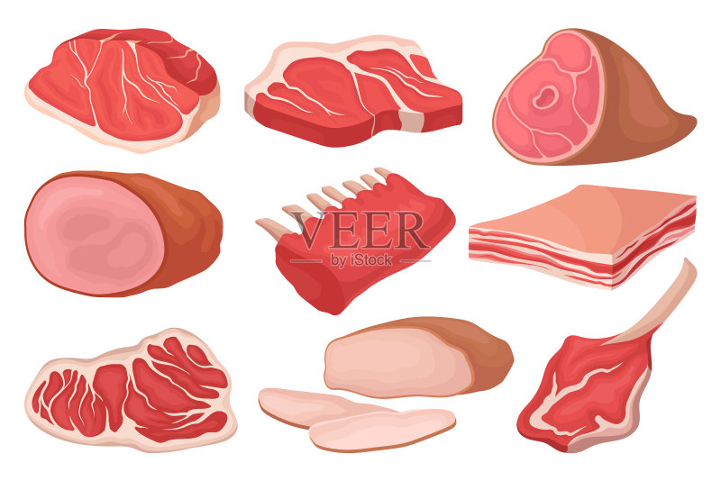 扁平风格的新鲜肉制品食品图标图标素材