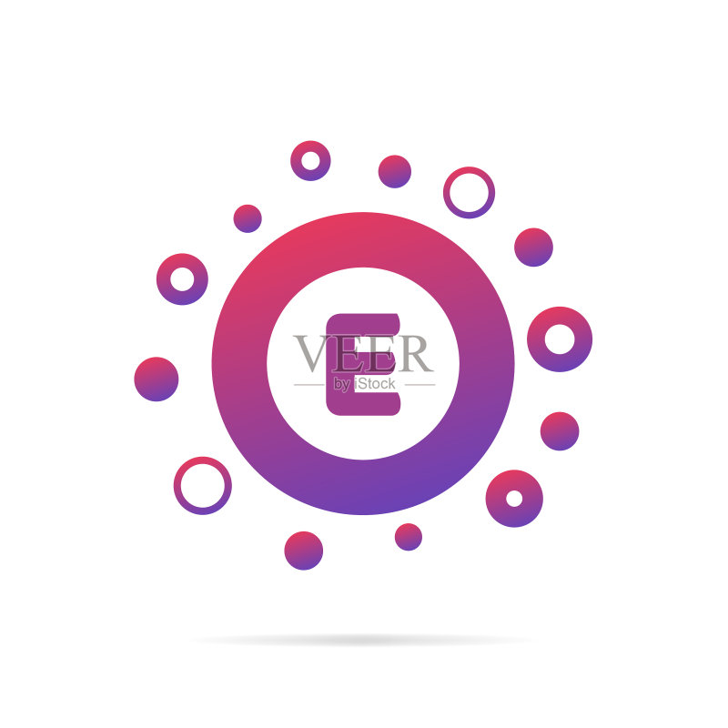 圆形抽象logo中的点和字母E标志图标素材