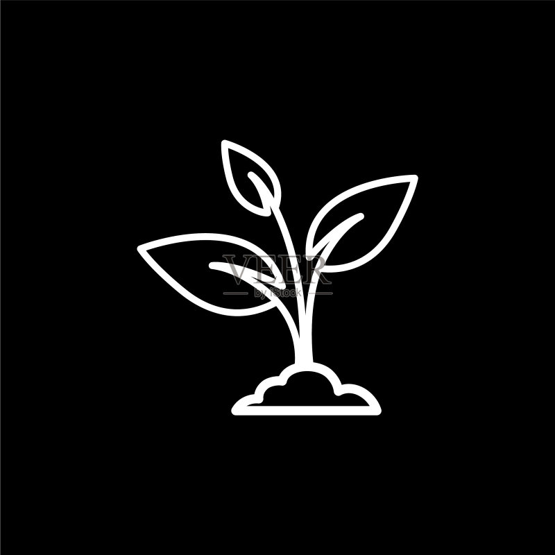 黑色背景上的植物线条图标图标素材