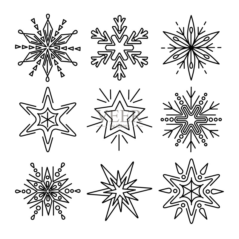 细线风格雪花合集图标素材